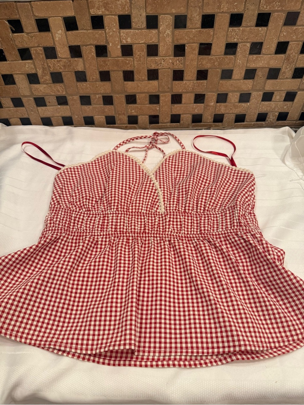 NWOT Red Gingham Peplum Camisole Top - Casual Summer Style